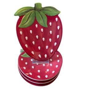 C&C California Strawberry Shaped Melamine Snack Plates 5x7 Set of 4 NEW